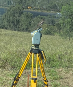 Native bird on SX12 Total Station on Zeus Project Services site.