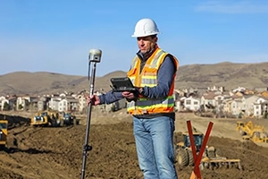 land surveyor utilising Trimble TSC710 for site preparation and grading.